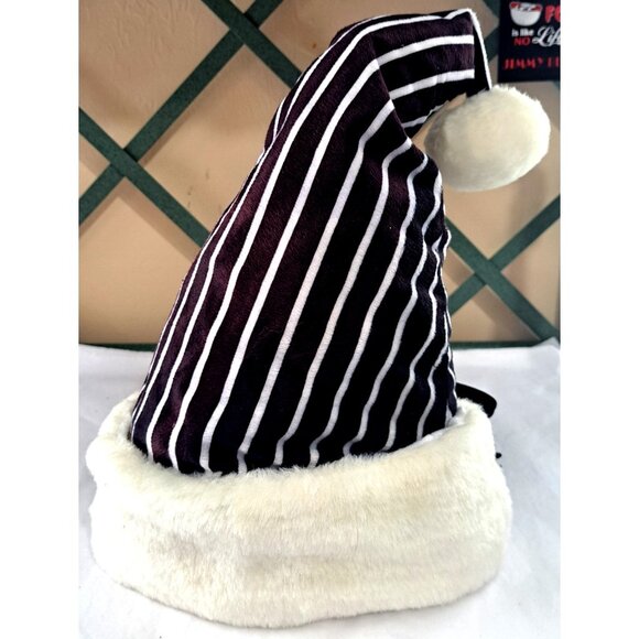 Disney Nightmare Before Christmas Jack Skellington Black White Stripe Santa Hat - Picture 3 of 8